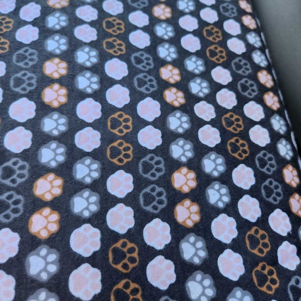 Fabric Peach On Gray Flannel Snuggle Cotton Puppy Paw Print Sold By The Yard